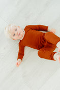 Load image into Gallery viewer, Rust Ribbed Two-Piece Set – Ultra-Soft Bamboo Outfit for Kids with Long Sleeve Top and Matching Pants