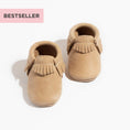 Load image into Gallery viewer, Weathered Brown Moccasin Baby Shoe