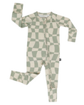 Load image into Gallery viewer, Ivy Wavy Checkers Romper – Soft Bamboo Baby Outfit with Wavy Checker Pattern
