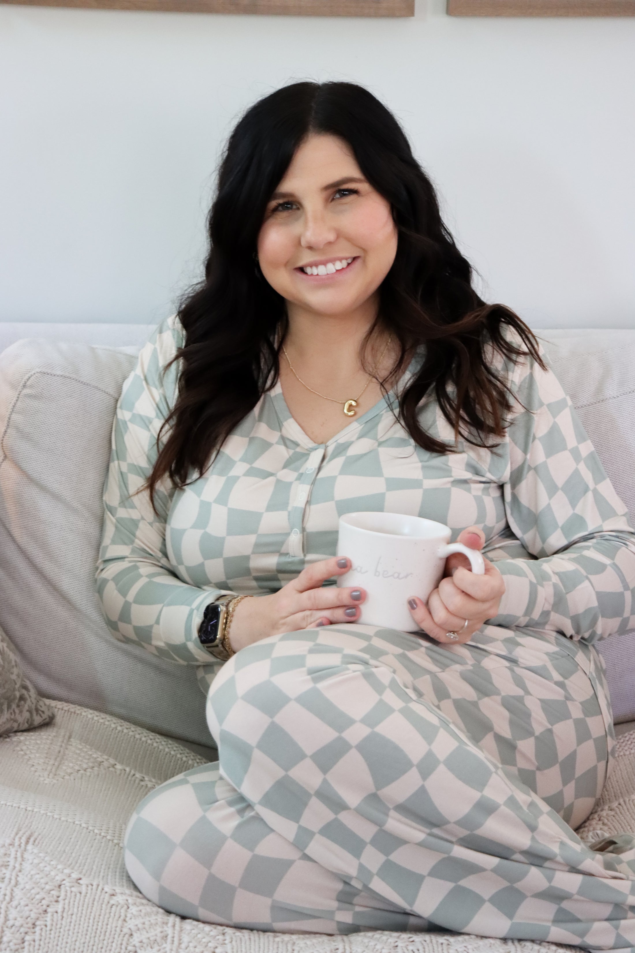Ivy Wavy Checkers Women’s Pajama Set – Soft & Breathable Bamboo Loungewear