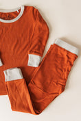 Load image into Gallery viewer, Rust Ribbed Two-Piece Set – Ultra-Soft Bamboo Outfit for Kids with Long Sleeve Top and Matching Pants
