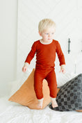 Load image into Gallery viewer, Rust Ribbed Two-Piece Set – Ultra-Soft Bamboo Outfit for Kids with Long Sleeve Top and Matching Pants
