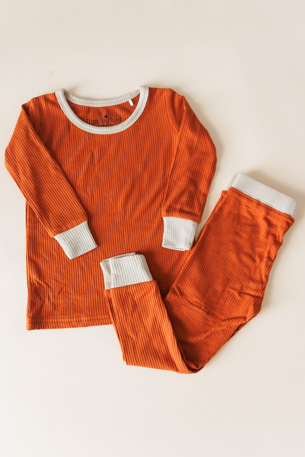 Rust Ribbed Two-Piece Set – Ultra-Soft Bamboo Outfit for Kids with Long Sleeve Top and Matching Pants