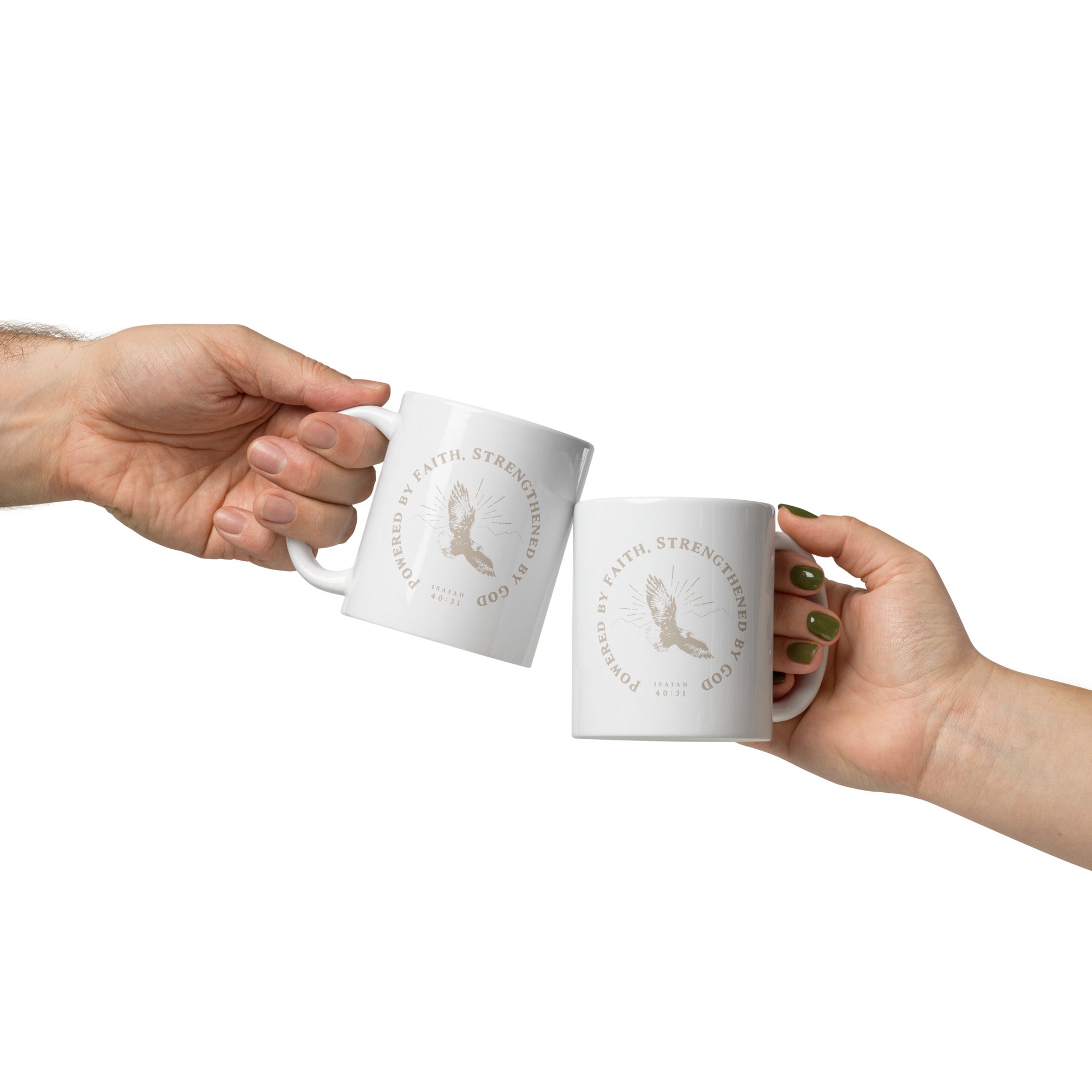 Wait, Trust, Soar White Glossy Mug – Inspirational Christian Coffee Cup with Faith-Based Design