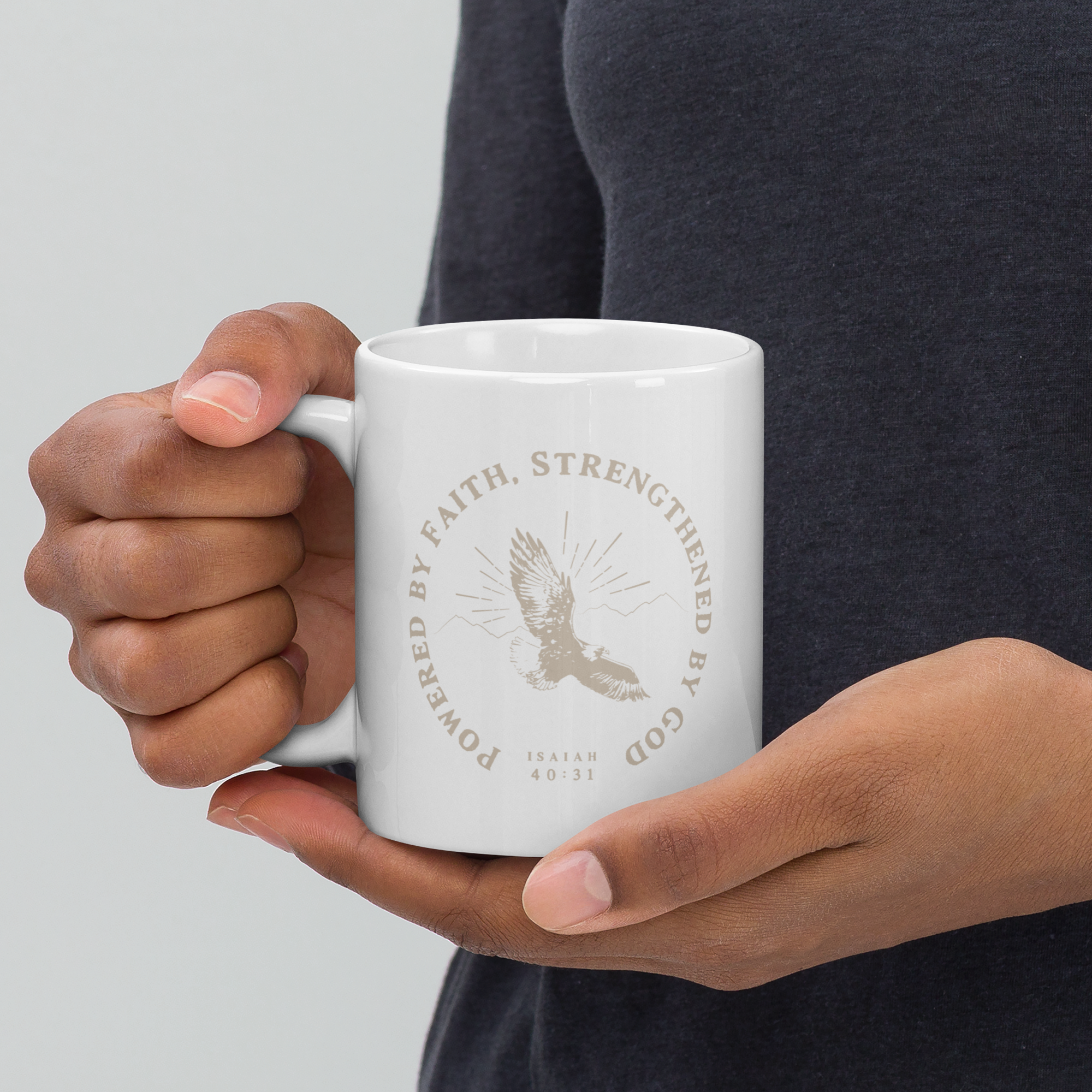 Wait, Trust, Soar White Glossy Mug – Inspirational Christian Coffee Cup with Faith-Based Design