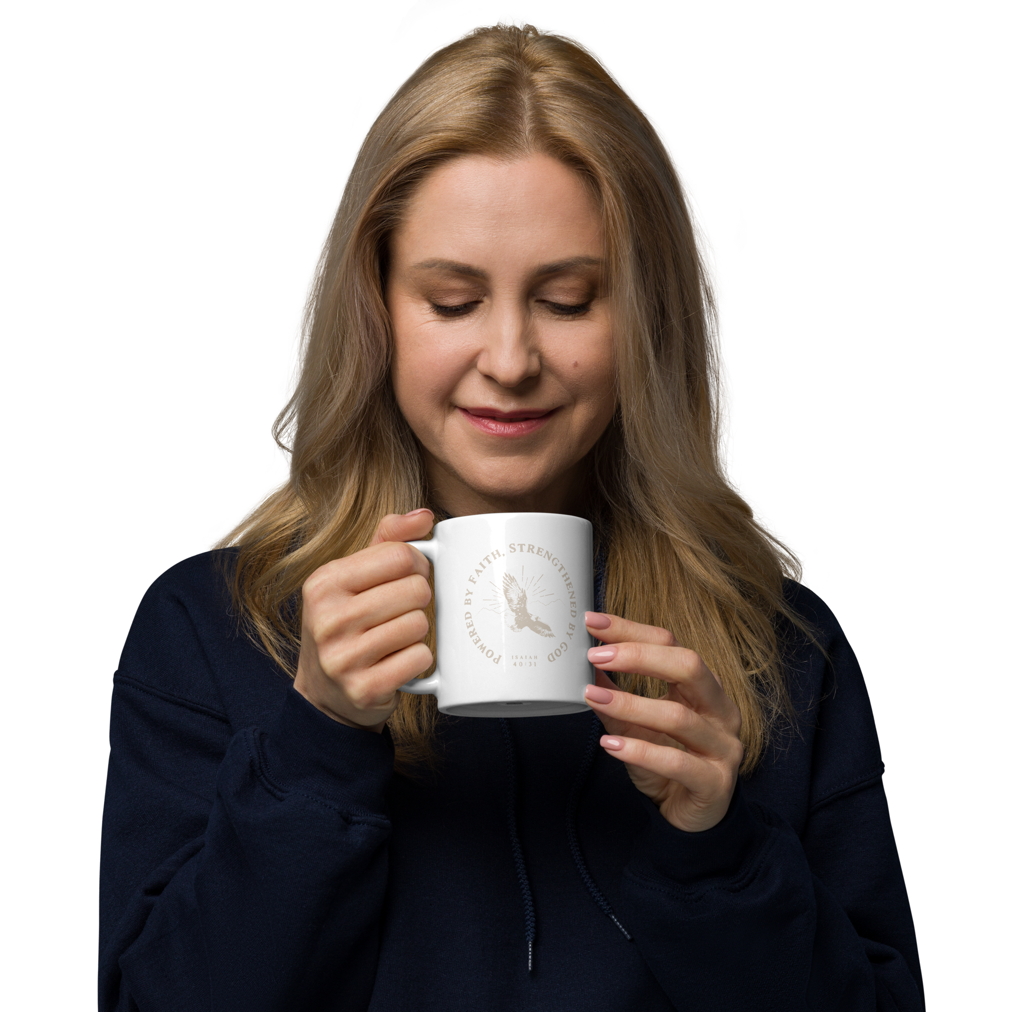 Wait, Trust, Soar White Glossy Mug – Inspirational Christian Coffee Cup with Faith-Based Design